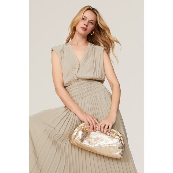 RAMY BROOK Brown Crepe Hourglass V-Neck Smocked Waist Preslie Dress Size XL - Picture 4 of 14